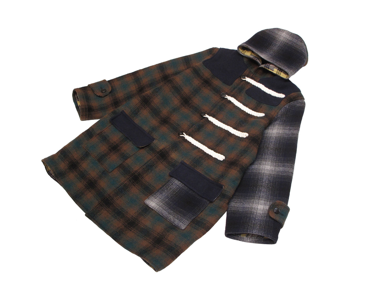 multiple plaid duffle coat