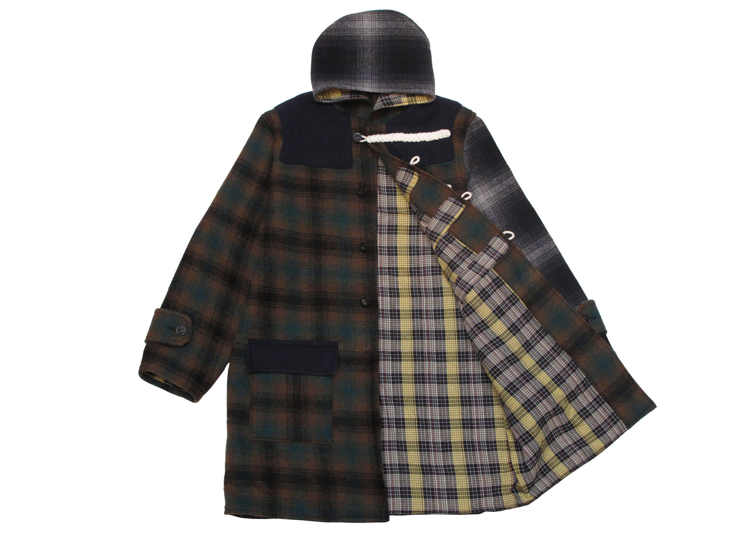 multiple plaid duffle coat